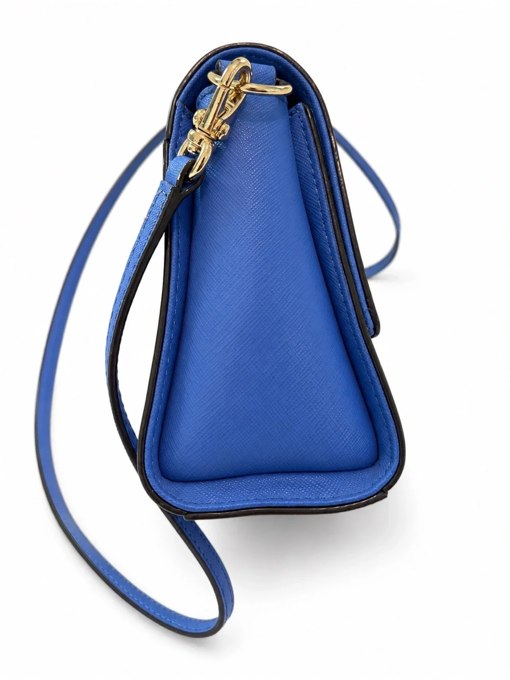 kate spade cobalt blue saffiano crossbody with gold logo